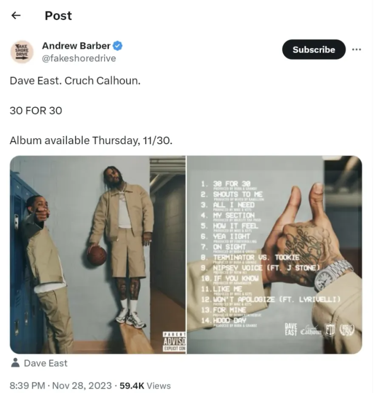 Dave East & Cruch Calhoun – 30 For 30 Album Download